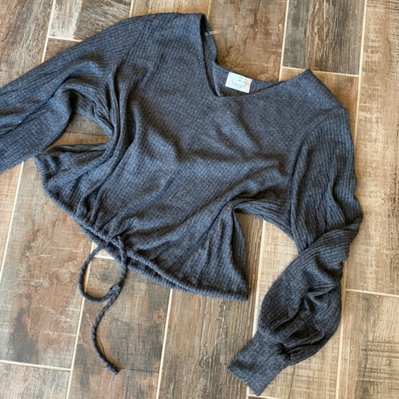Ember Tops - ✨  Gray Drawstring Long Sleeve Top